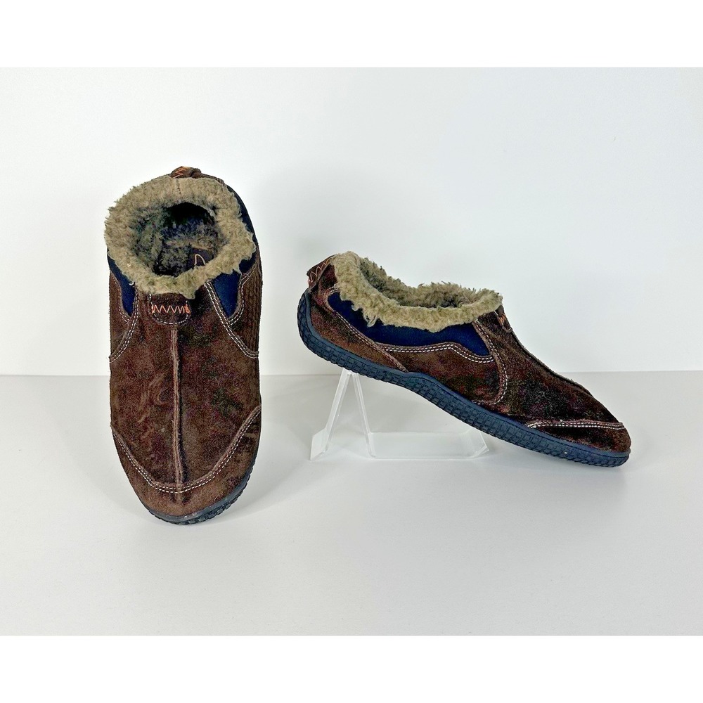 Clarks Slippers Lined Indoor Outdoor Brown Suede Leather Rubber Hard Sole Mens 8